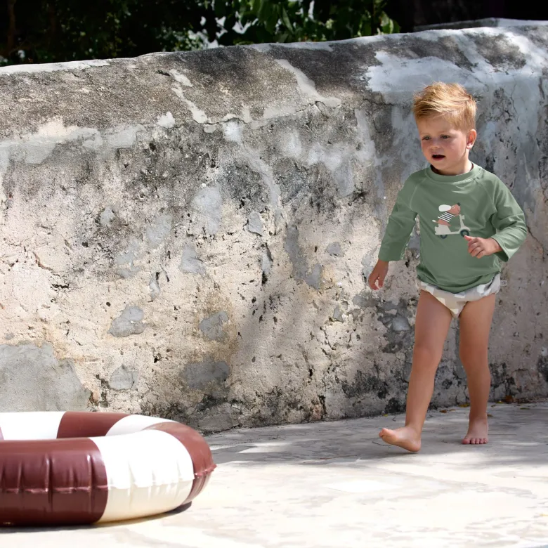 T-shirt anti-uv manches longues scooter et chien vert (19-24 mois)