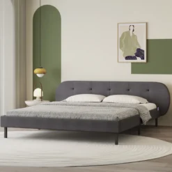 Tulsa lit capitonné 140x190cm gris avec tête de lit et sommier