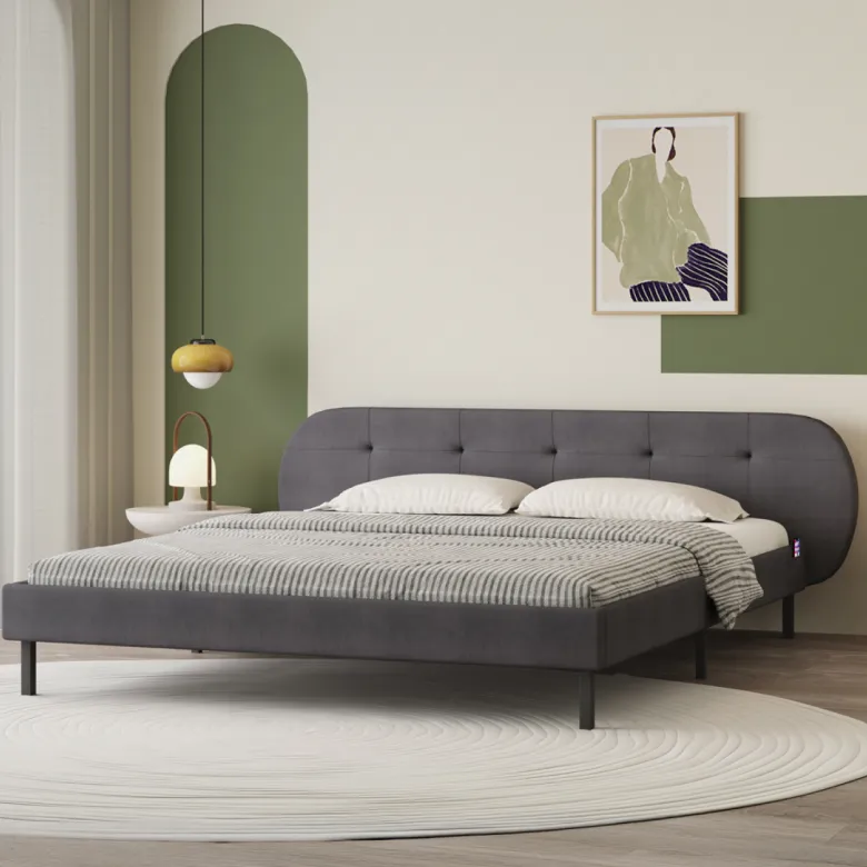 Tulsa lit capitonné 140x190cm gris avec tête de lit et sommier