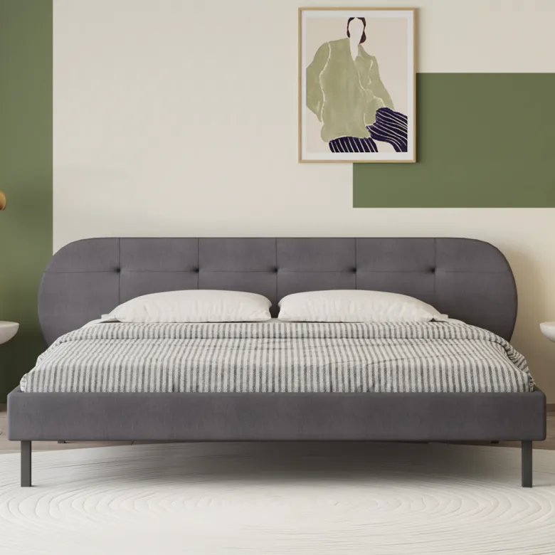Tulsa lit capitonné 140x190cm gris avec tête de lit et sommier