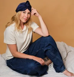 Turban 100% pure soie de mûrier - bleu nuit