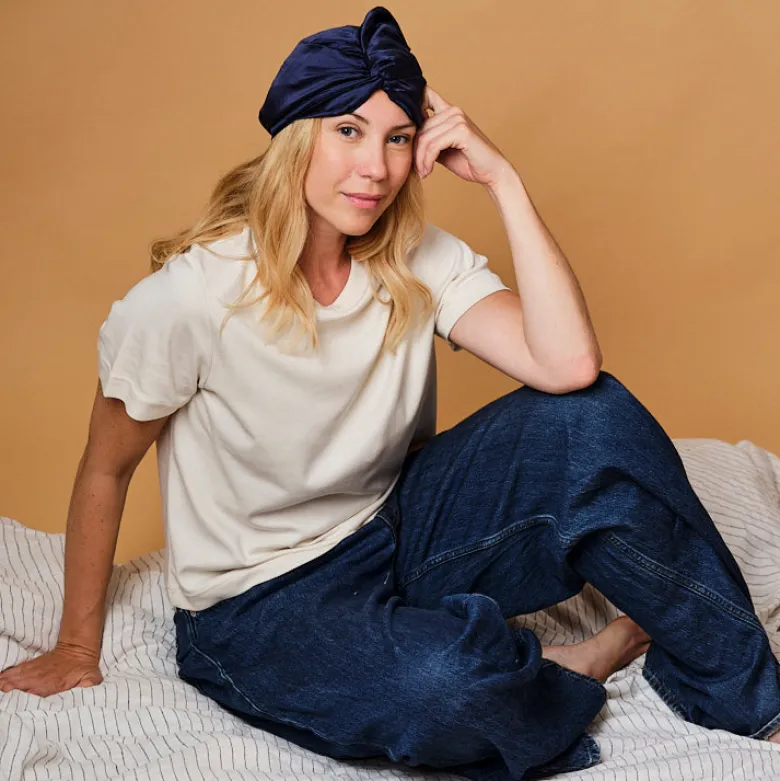 Turban 100% pure soie de mûrier - bleu nuit