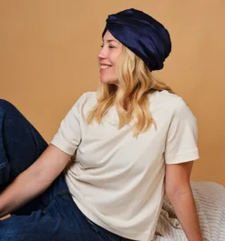 Turban 100% pure soie de mûrier - bleu nuit