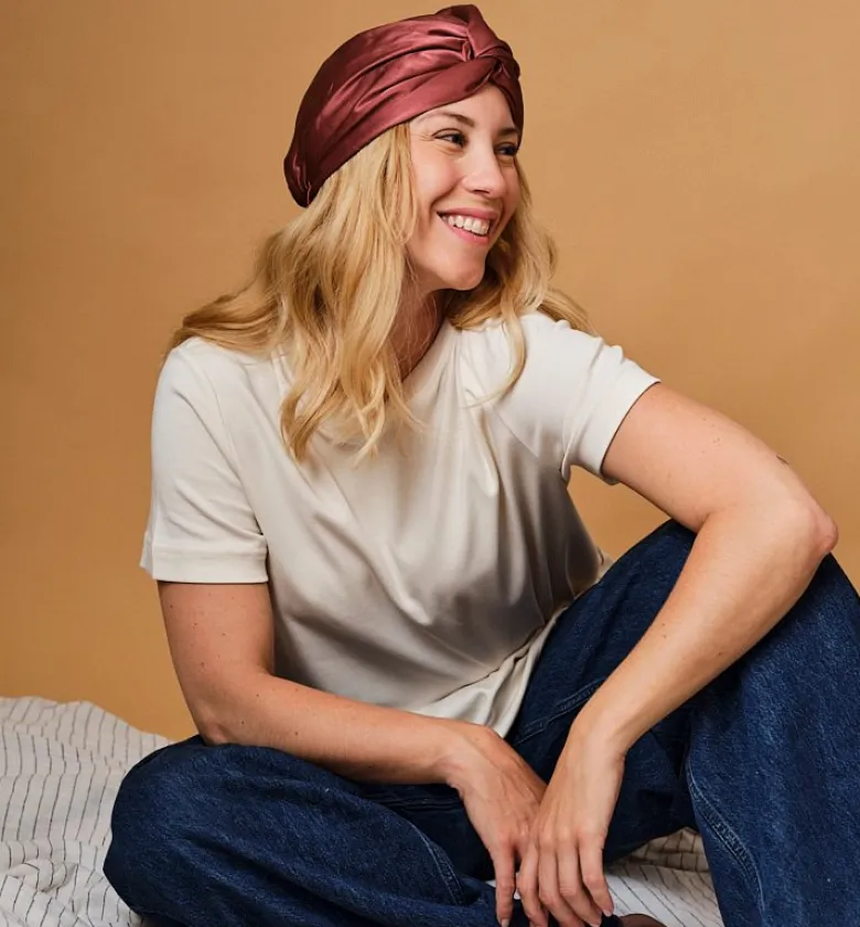 Turban 100% pure soie de mûrier - lie de vin