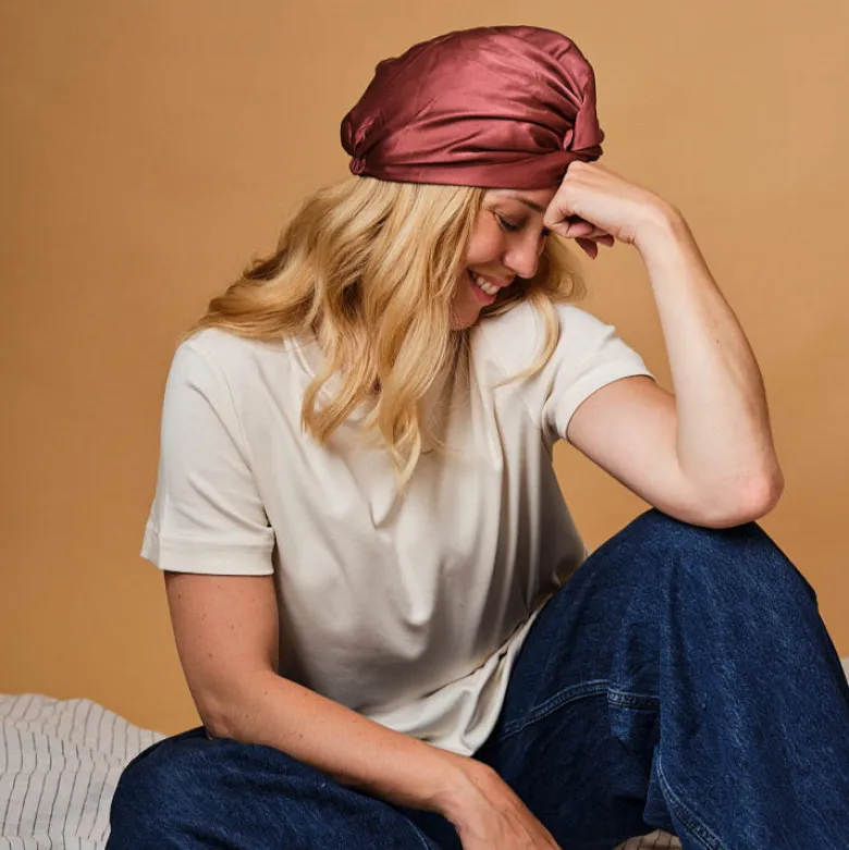 Turban 100% pure soie de mûrier - lie de vin