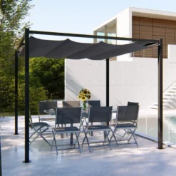 Tusa pergola autoportante 3 x 3 m en acier avec toile grise