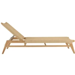 Valeria - bain de soleil en bois de teck naturel et rotin beige