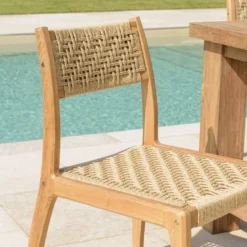 Valeria - lot de 2 chaises jardin en bois de teck rotin tressé beige