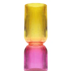 Vase en verre rose et jaune