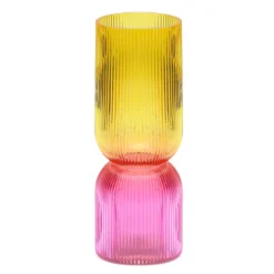 Vase en verre rose et jaune
