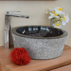 Vasque ronde en marbre noir drip