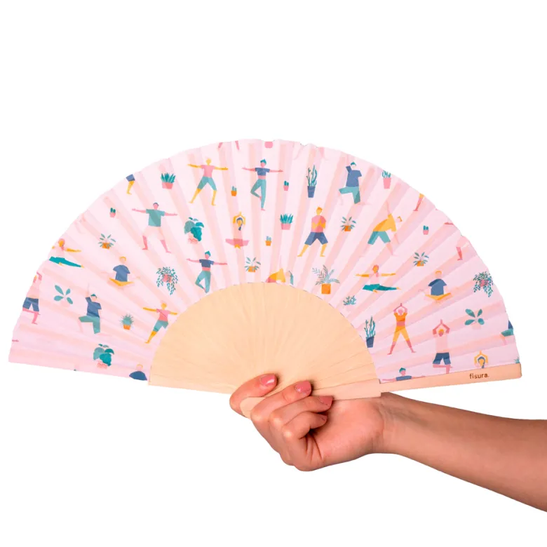 Éventail pliant en bois certifié FSC® motif yoga