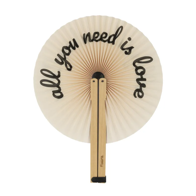 Éventail pliant rond en bois FSC All You Need Is Love