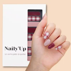 Vernis autocollant gingham love - manucure facile longue tenue Vichy bordeaux