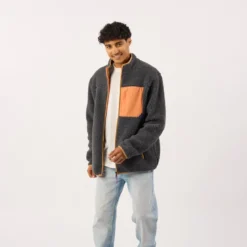 Veste sherpa zippée manches longues gris anthracite XS