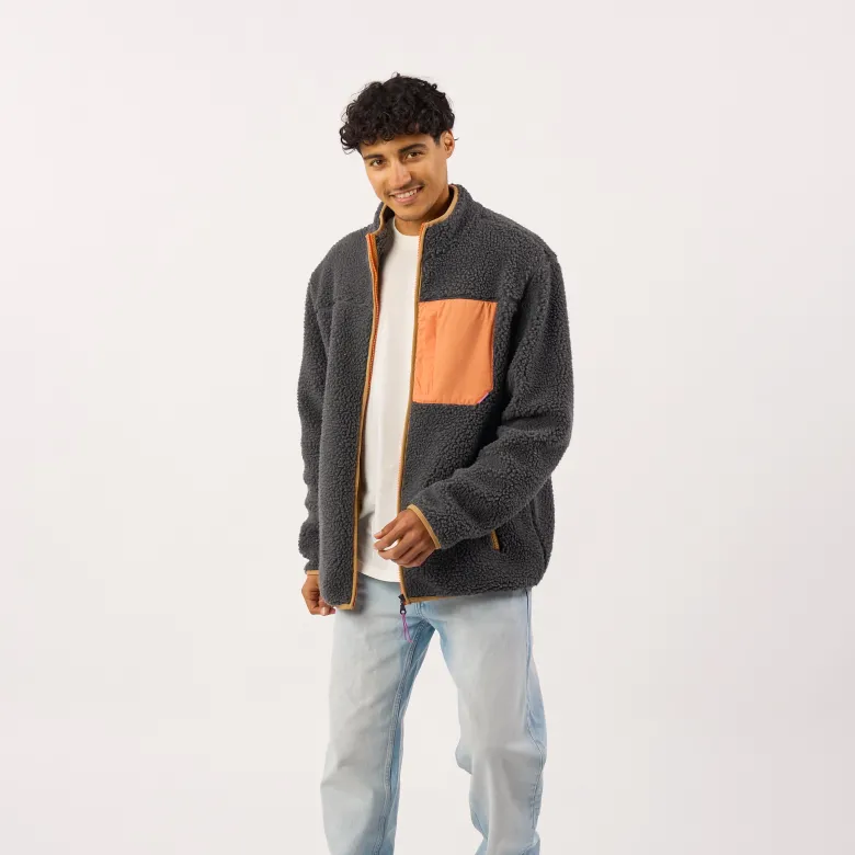 Veste sherpa zippée manches longues gris anthracite XS