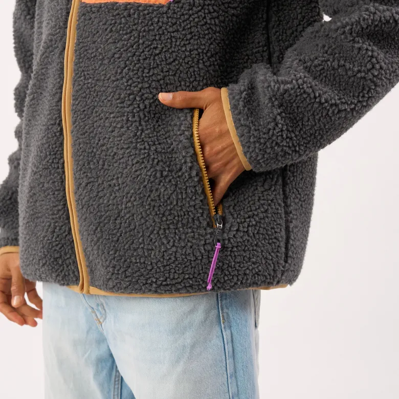Veste sherpa zippée manches longues gris anthracite XS
