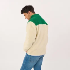 Veste sherpa zippée manches longues ivoire et vert XS