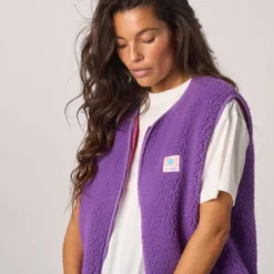 Veste sherpa zippée sans manches femme violet S