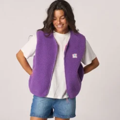 Veste sherpa zippée sans manches femme violet S