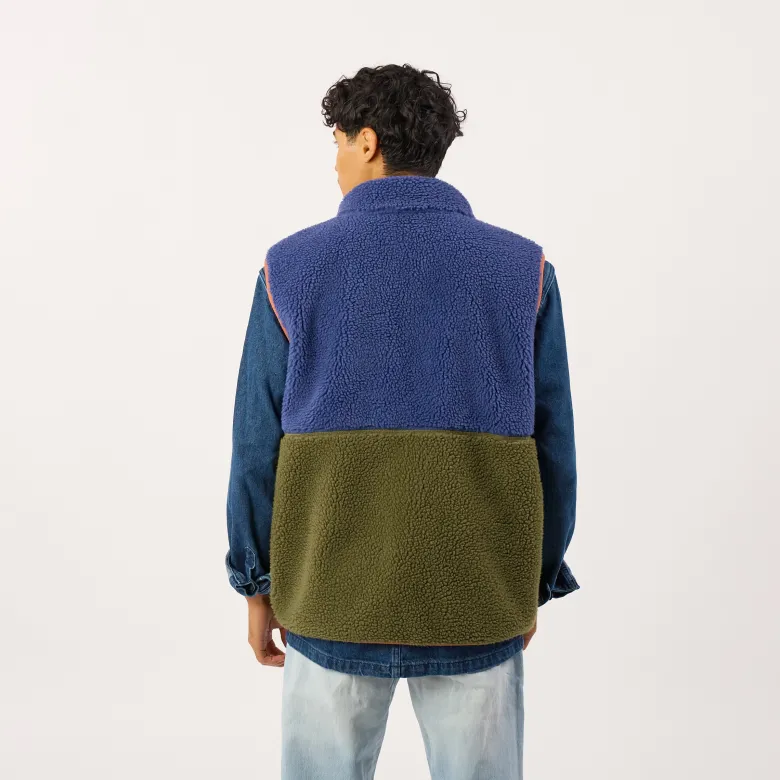 Veste sherpa zippée sans manches bleu et kaki XS