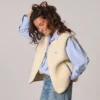 Veste sherpa zippée sans manches femme ivoire S
