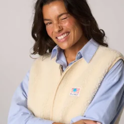 Veste sherpa zippée sans manches femme ivoire S