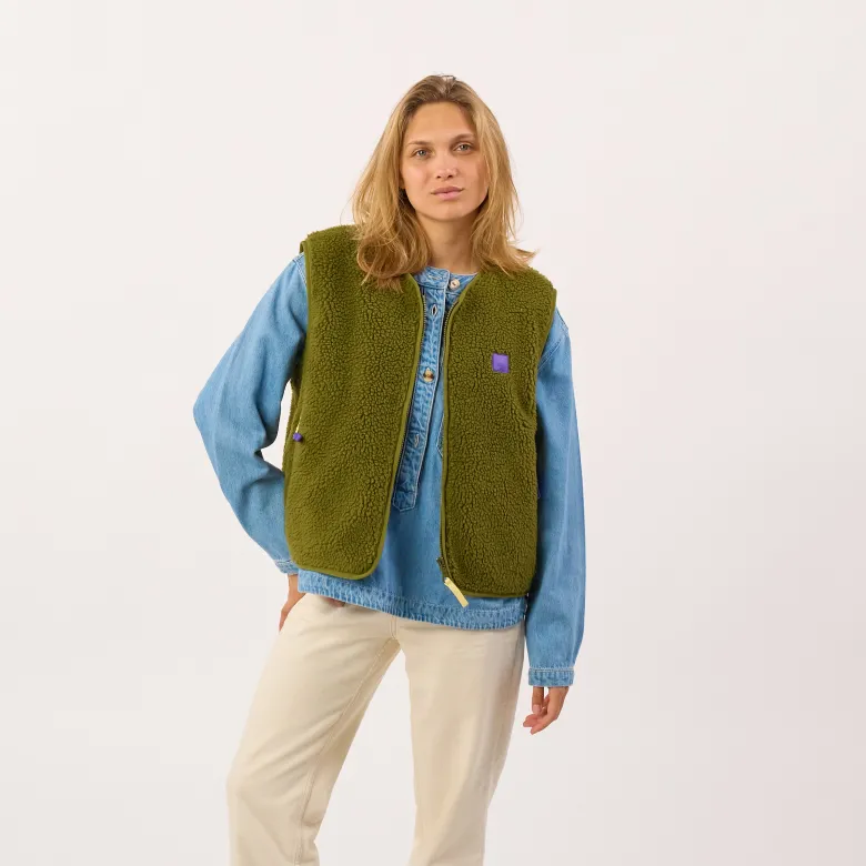 Veste sherpa zippée sans manches femme vert olive S