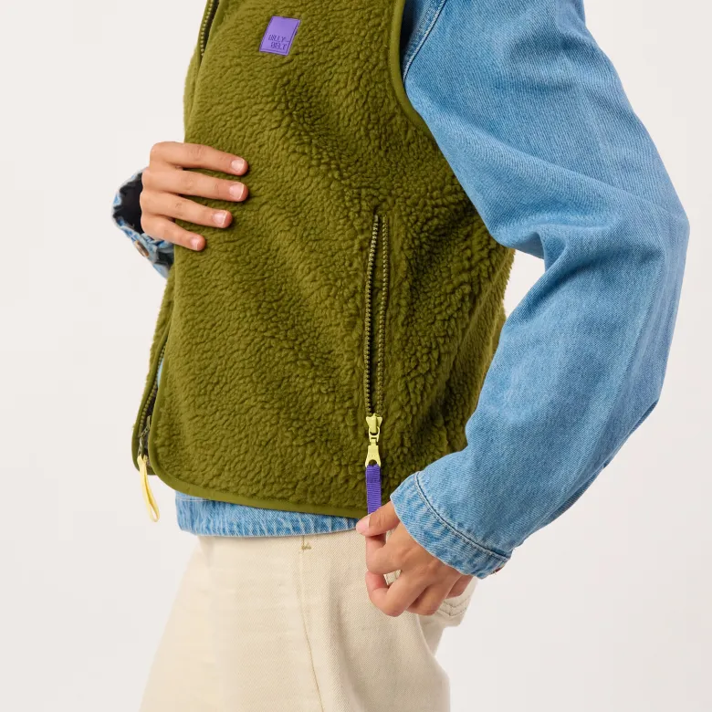 Veste sherpa zippée sans manches femme vert olive S