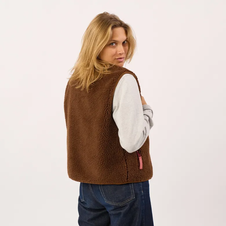 Veste sherpa zippée sans manches femme marron S