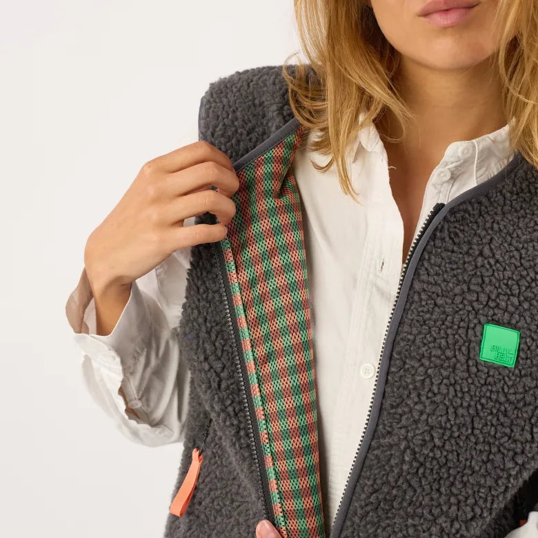 Veste sherpa zippée sans manches femme gris S