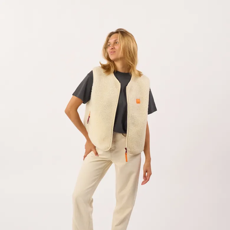 Veste sherpa zippée sans manches femme beige S