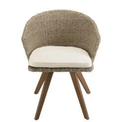 Vick - chaise de jardin en rotin en bois acacia et coussin blanc