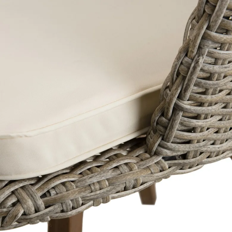 Vick - chaise de jardin en rotin en bois acacia et coussin blanc