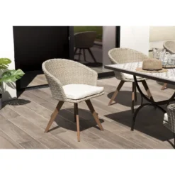 Vick - chaise de jardin en rotin en bois acacia et coussin blanc