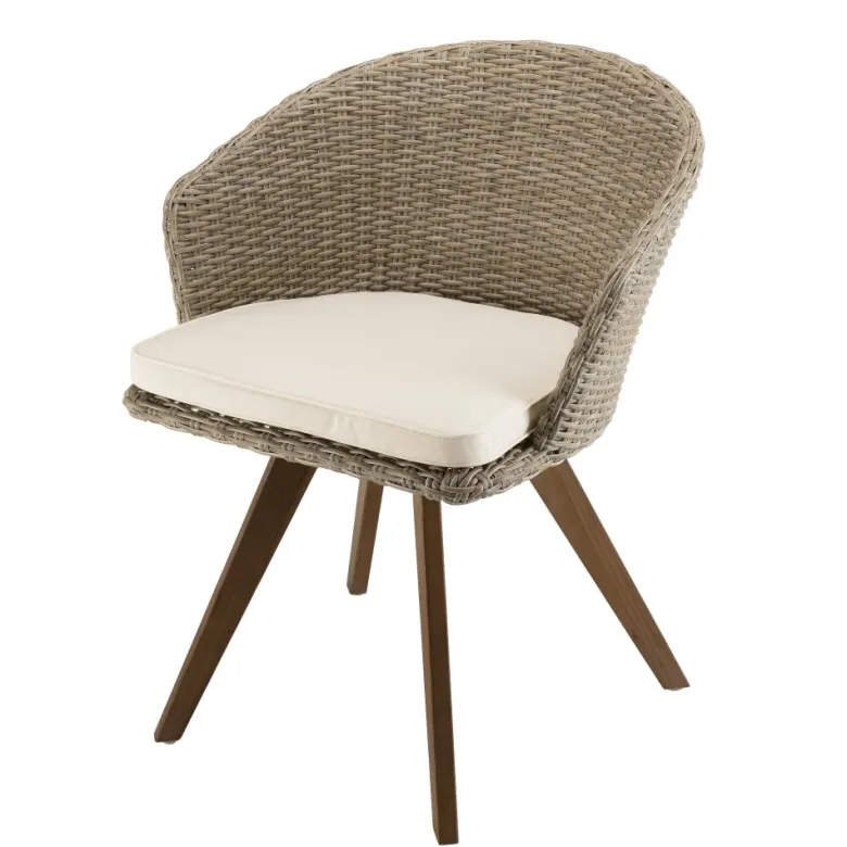 Vick - chaise de jardin en rotin en bois acacia et coussin blanc