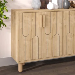 Vinci buffet 4 portes aspect bois design graphique120x73cm