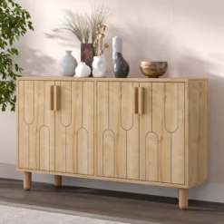 Vinci buffet 4 portes aspect bois design graphique120x73cm