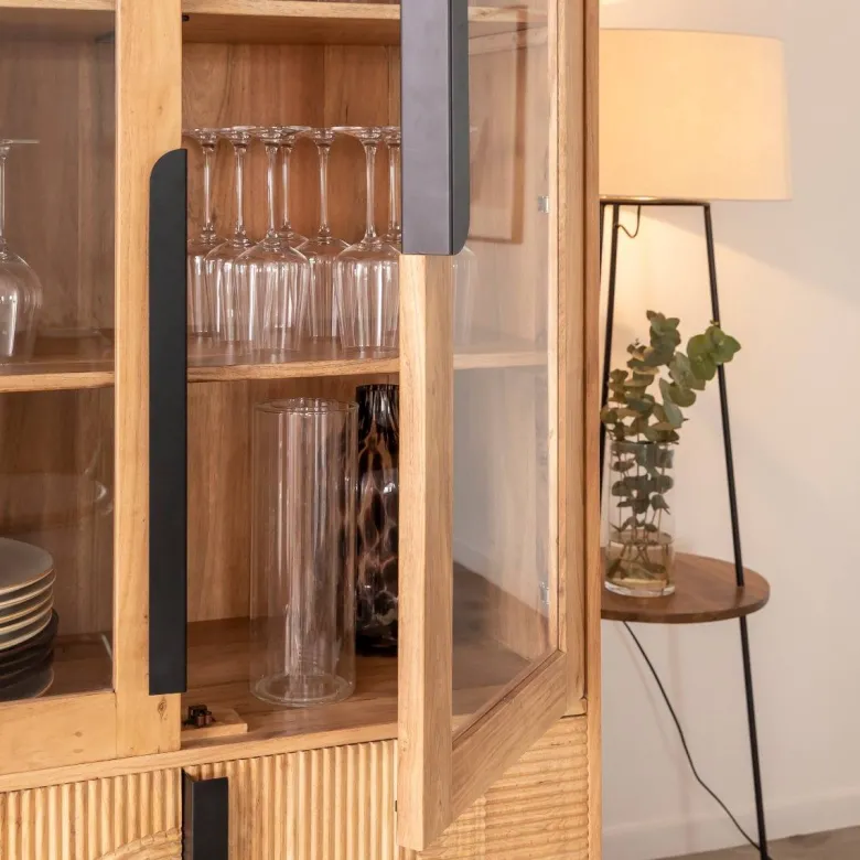 Vitrine en bois d'acacia et métal mano
