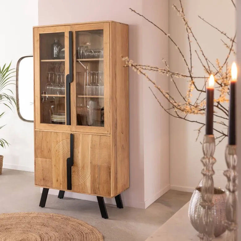 Vitrine en bois d'acacia et métal mano