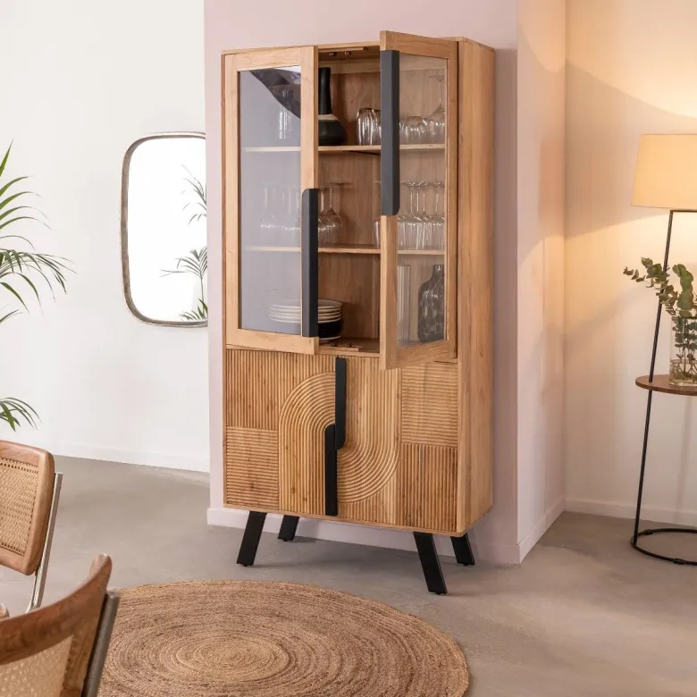 Vitrine en bois d'acacia et métal mano