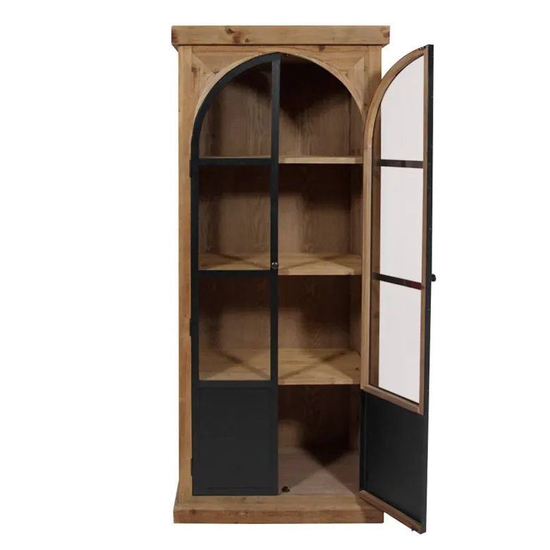 Vitrine en bois recyclé et métal garance