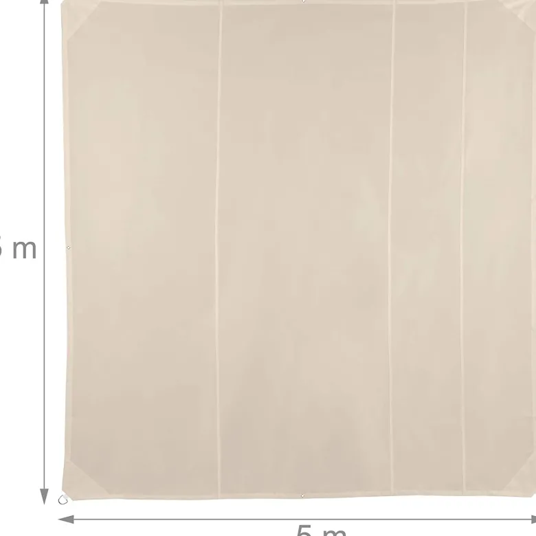 Voile d'ombrage carré 5 x 5 m 500 x 500 x 500 cm beige