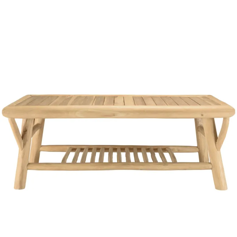 Will - table basse rect. En branches de bois de teck double plateau