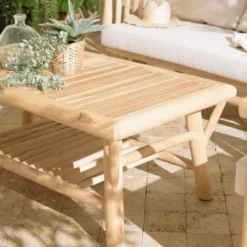 Will - table basse rect. En branches de bois de teck double plateau