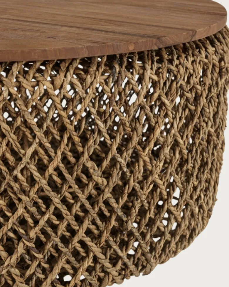 Yuda - grand table basse en bois de teck massif et tissage banane avec rangement