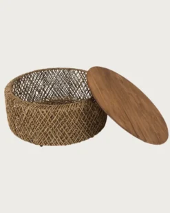 Yuda - grand table basse en bois de teck massif et tissage banane avec rangement